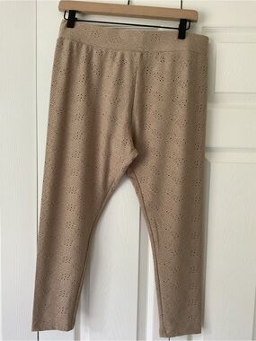 Logo Layers See Through  Eyelet Leggings in Taupe